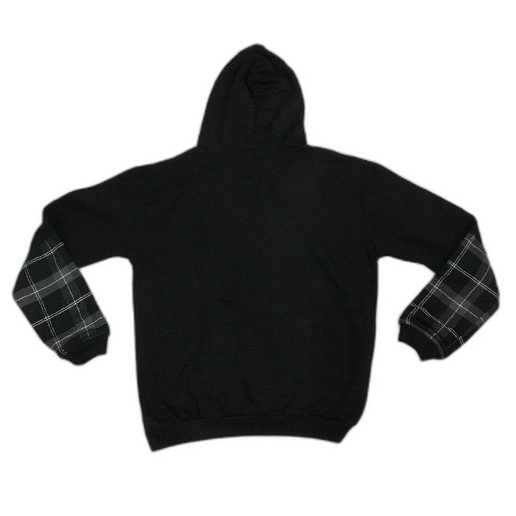 reWORKED re-UP Handcrafted Upcycled Fabrics Black Check Hoodie Jumper Size L