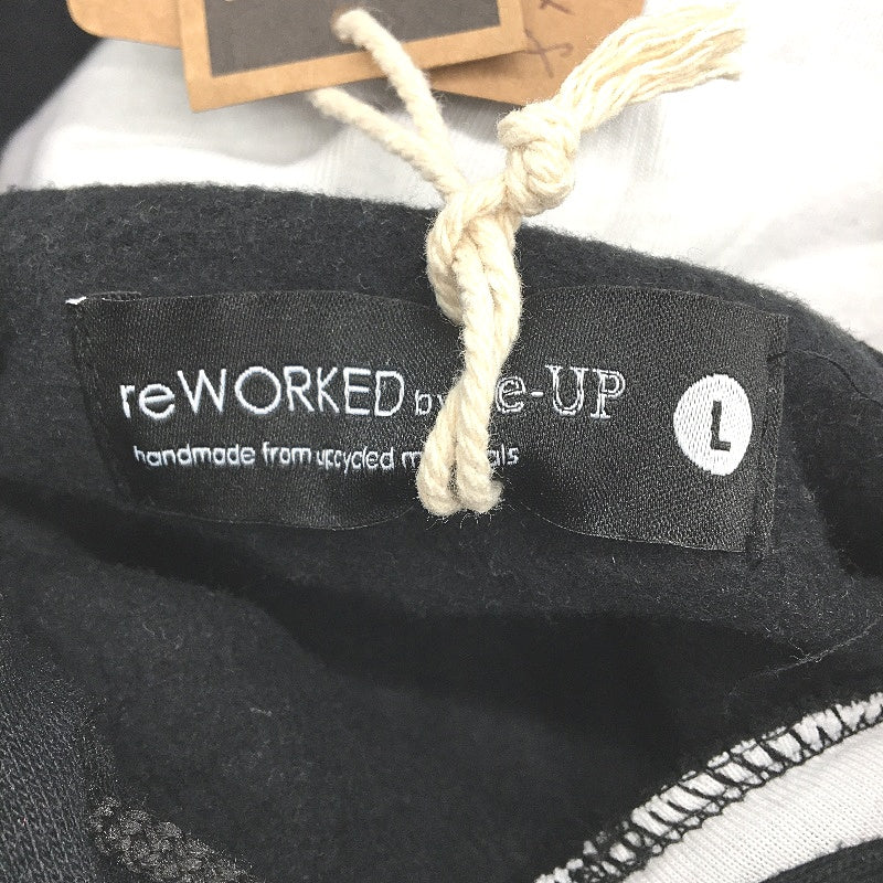 reWORKED re-UP Handcrafted Upcycled Fabrics Black Check Hoodie Jumper Size L