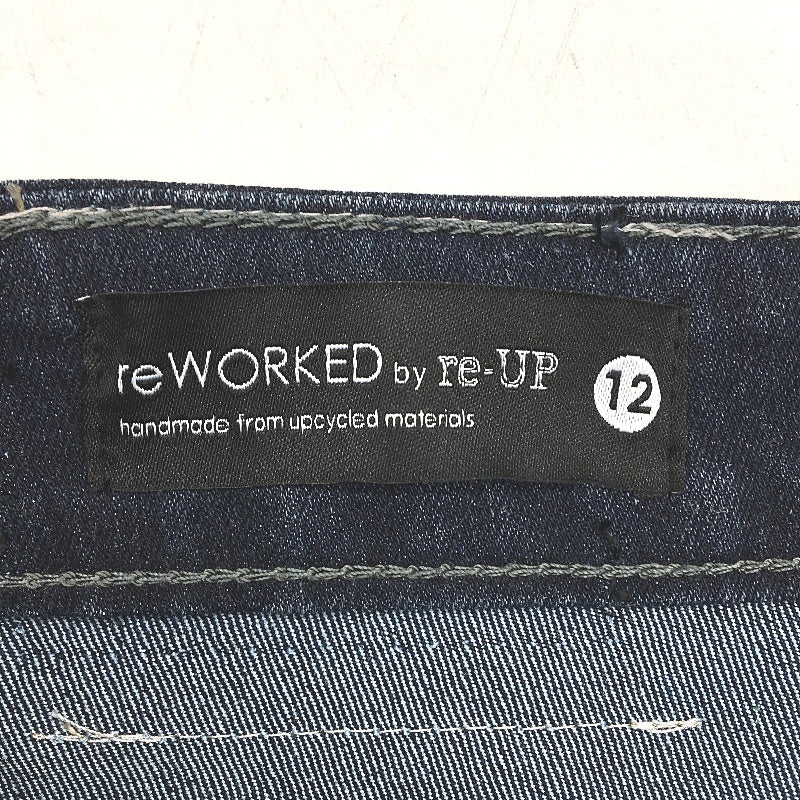 reWORKED re-UP Handcrafted Upcycled Fabrics Black Denim Ramona Skirt Sz 10