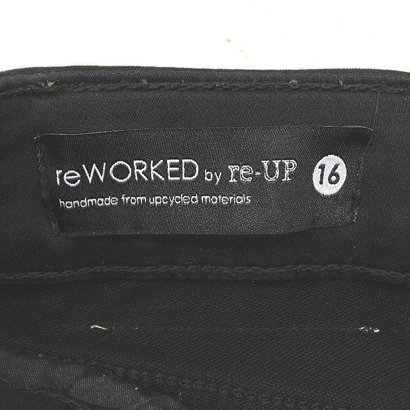 reWORKED re-UP Handcrafted Upcycled Fabrics Black Denim Ramona Skirt Size 16