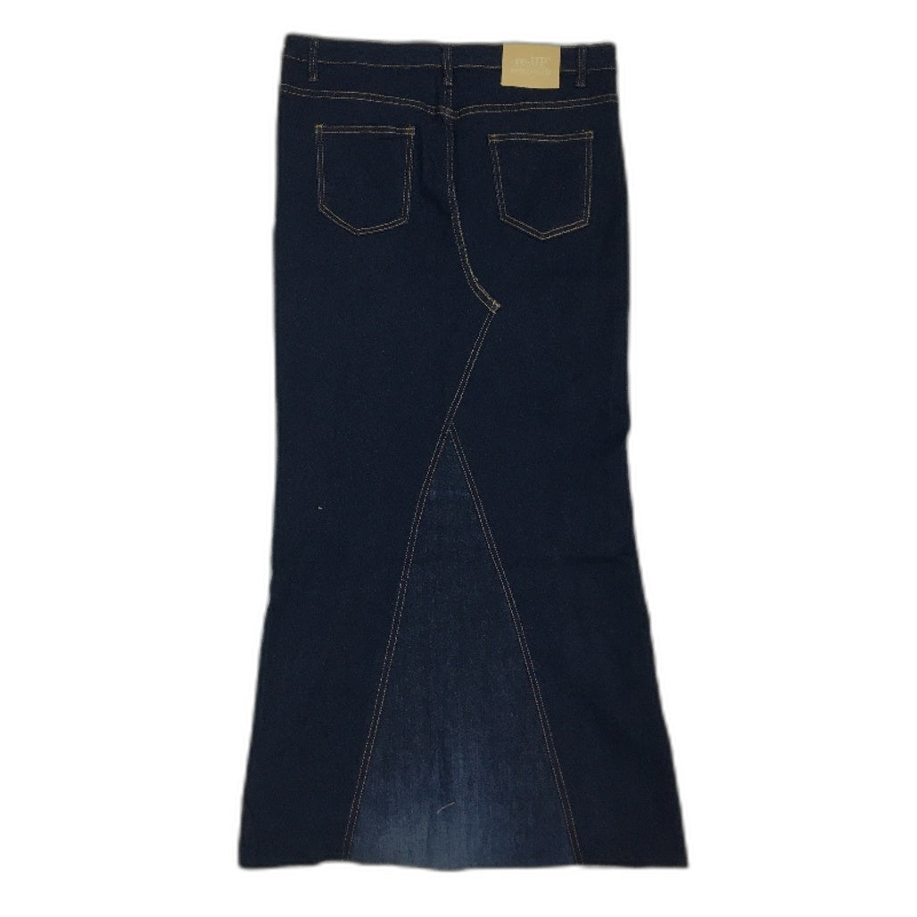 reWORKED re-UP Handcrafted Upcycled Fabrics Dark Blue Ramona Skirt Size 14