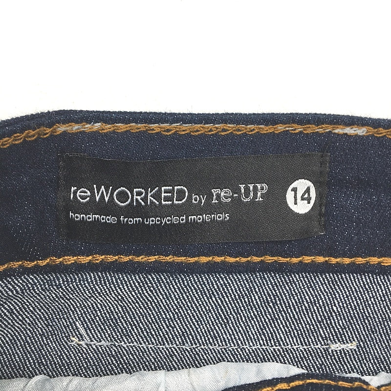 reWORKED re-UP Handcrafted Upcycled Fabrics Dark Blue Ramona Skirt Size 14