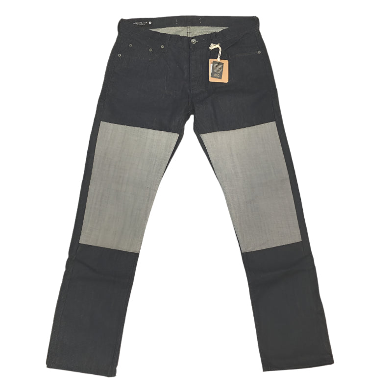 reWORKED re-UP Handcrafted Upcycled Fabrics Blk Tone Alex Patch Jeans Sz 34