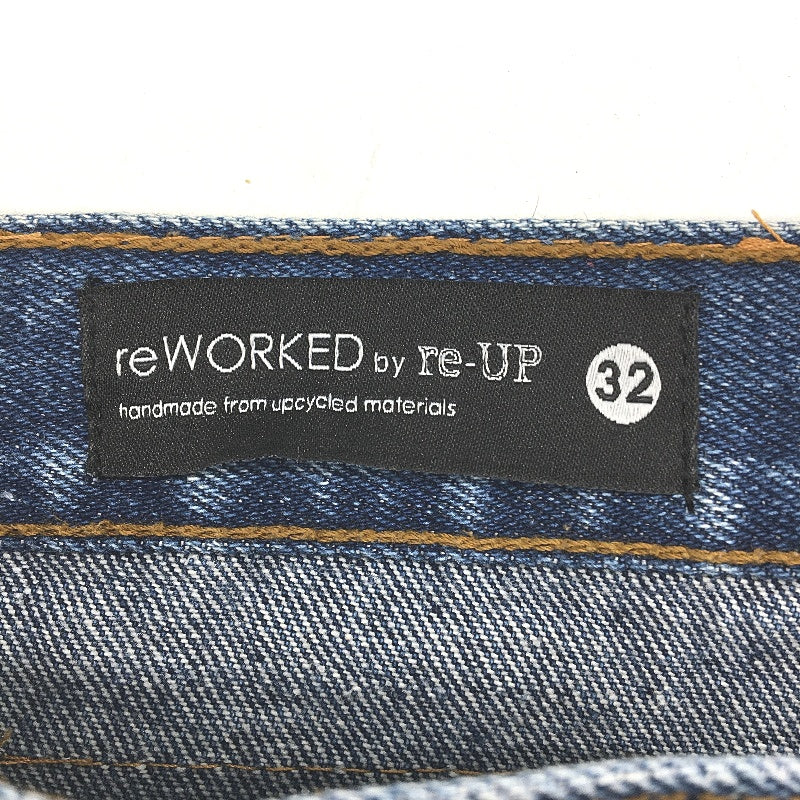 reWORKED re-UP Handcrafted Upcycled Fabrics 2T Blue Alex Patch Jeans Size 32