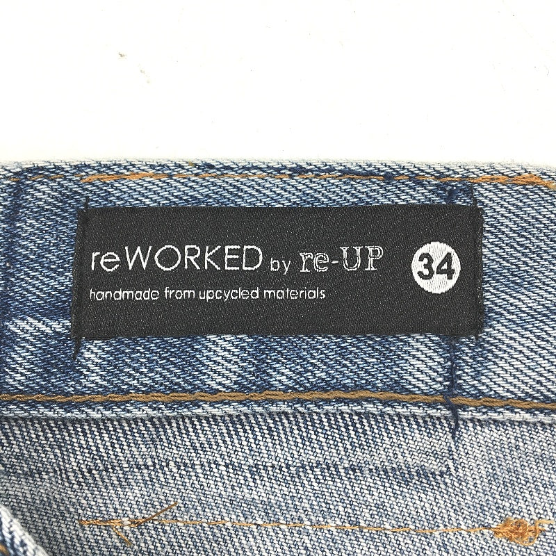 reWORKED re-UP Handcrafted Upcycled Fabrics Blue Alex Patched Jeans Sz 34