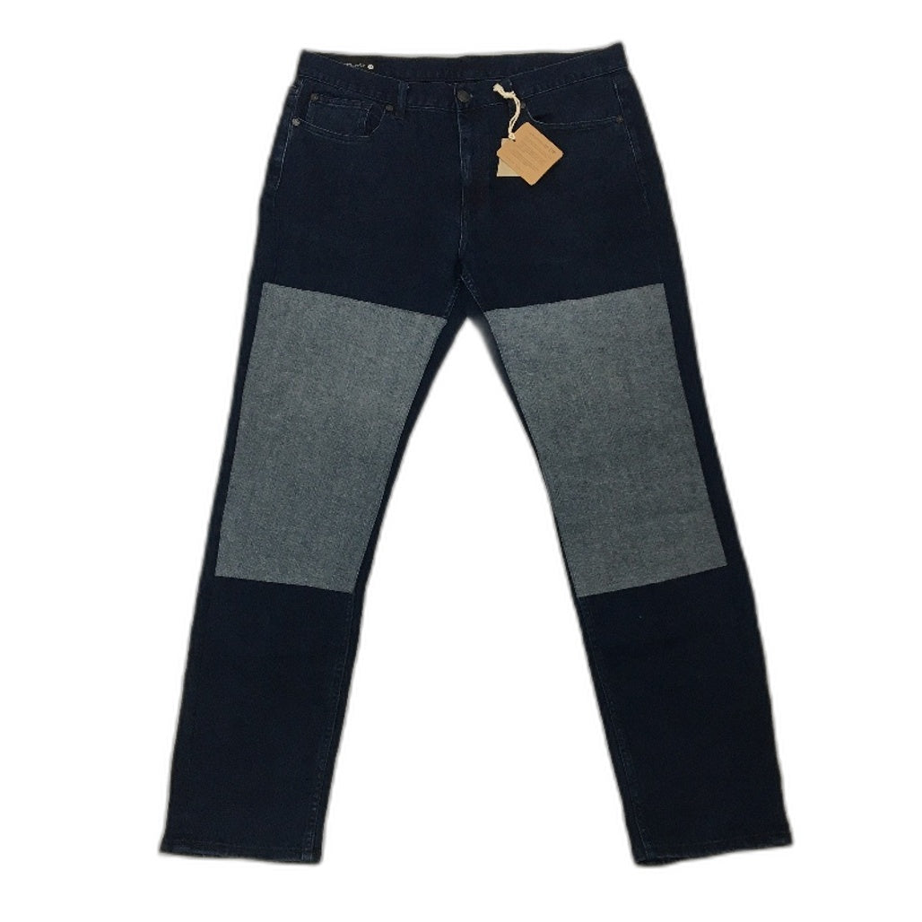 reWORKED re-UP Handcrafted Upcycled Fabrics DK Blue Alex Patch Jeans Size 36