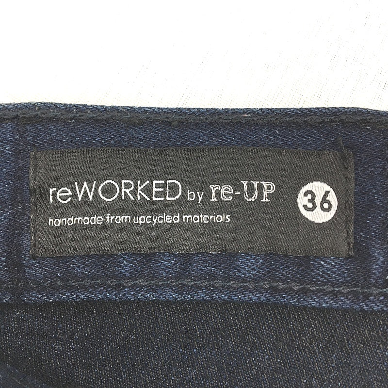 reWORKED re-UP Handcrafted Upcycled Fabrics DK Blue Alex Patch Jeans Size 36