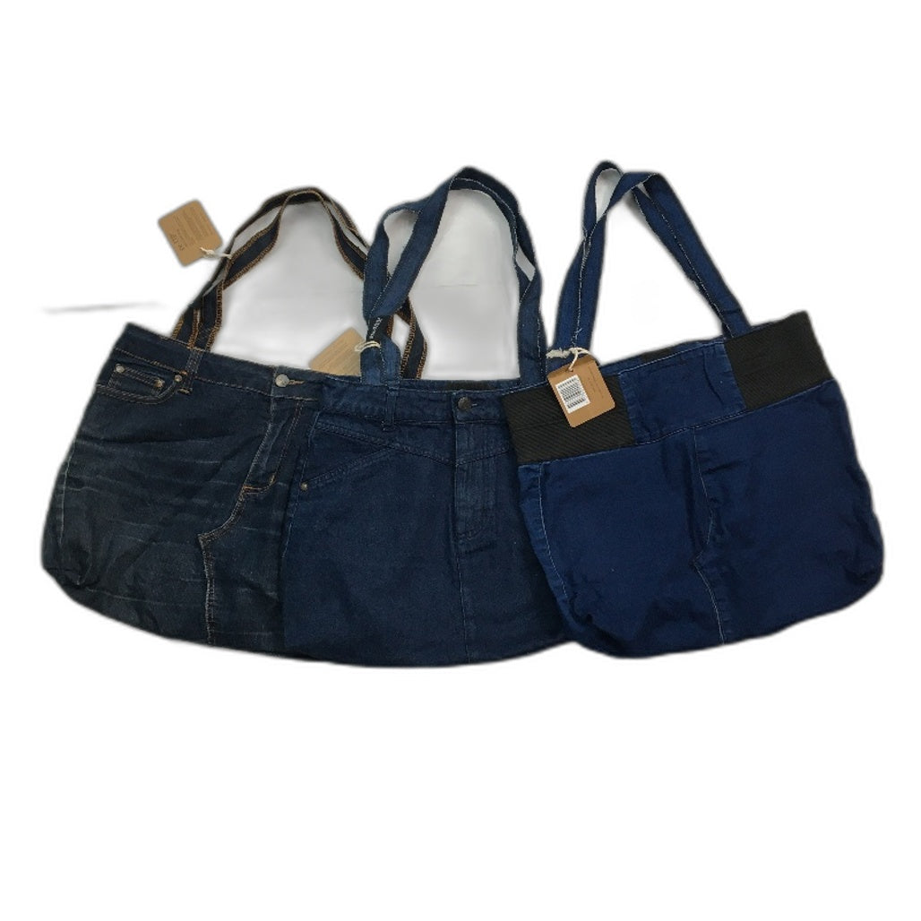 reWORKED by re-UP Handcrafted Upcycled Fabrics Drk Blue Denim Tote Style Handbag