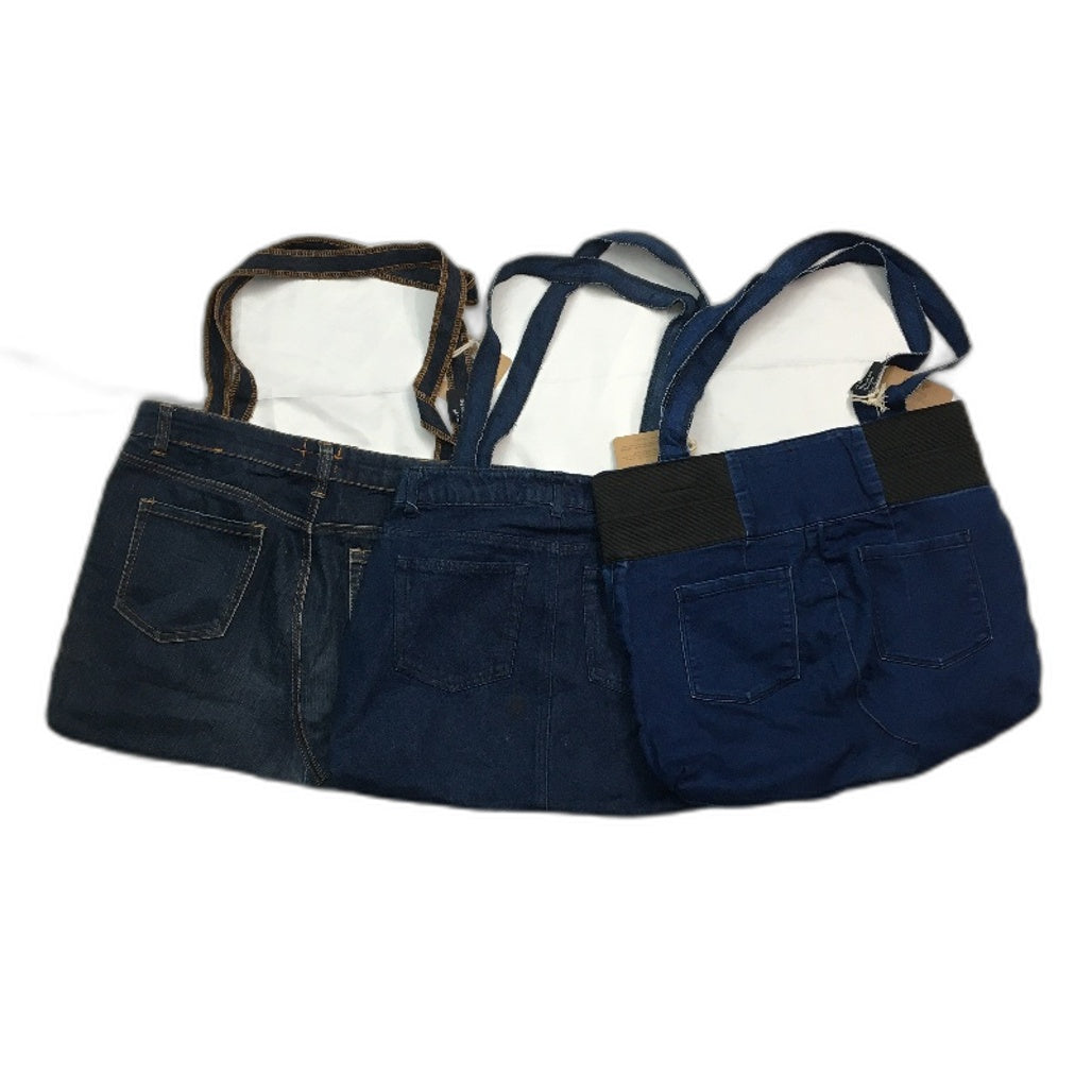 reWORKED by re-UP Handcrafted Upcycled Fabrics Drk Blue Denim Tote Style Handbag