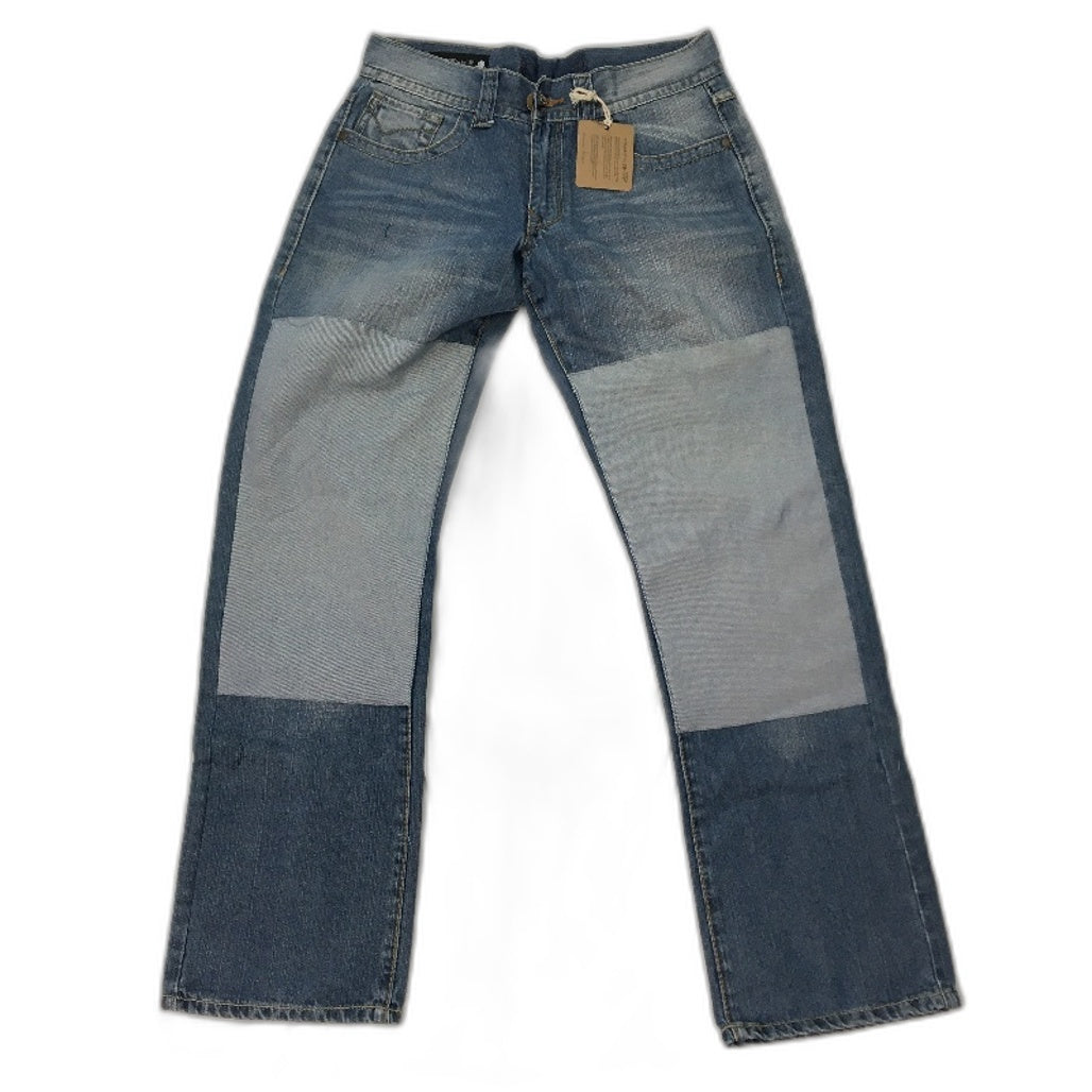 reWORKED re-UP Handcrafted Upcycled Mid Blue Fabrics Alex Patch Jeans Size 30