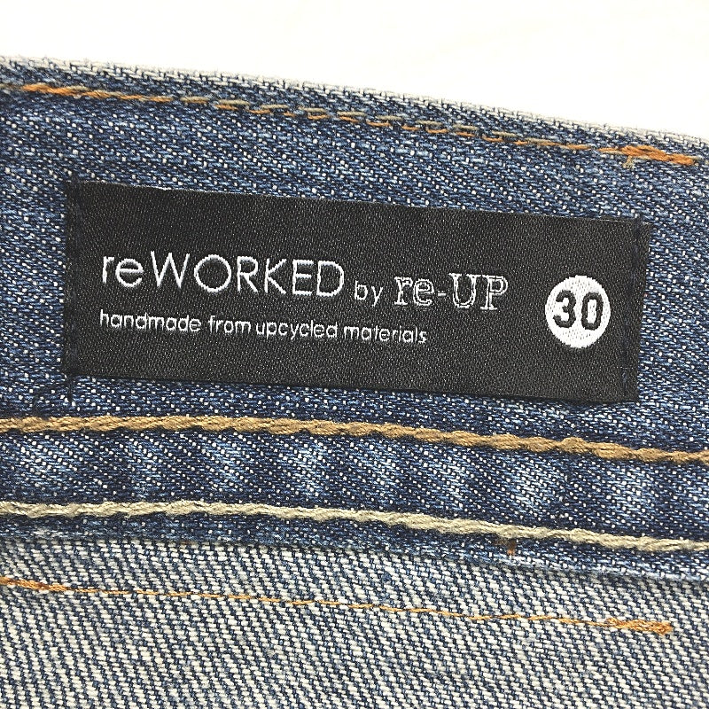 reWORKED re-UP Handcrafted Upcycled Mid Blue Fabrics Alex Patch Jeans Size 30
