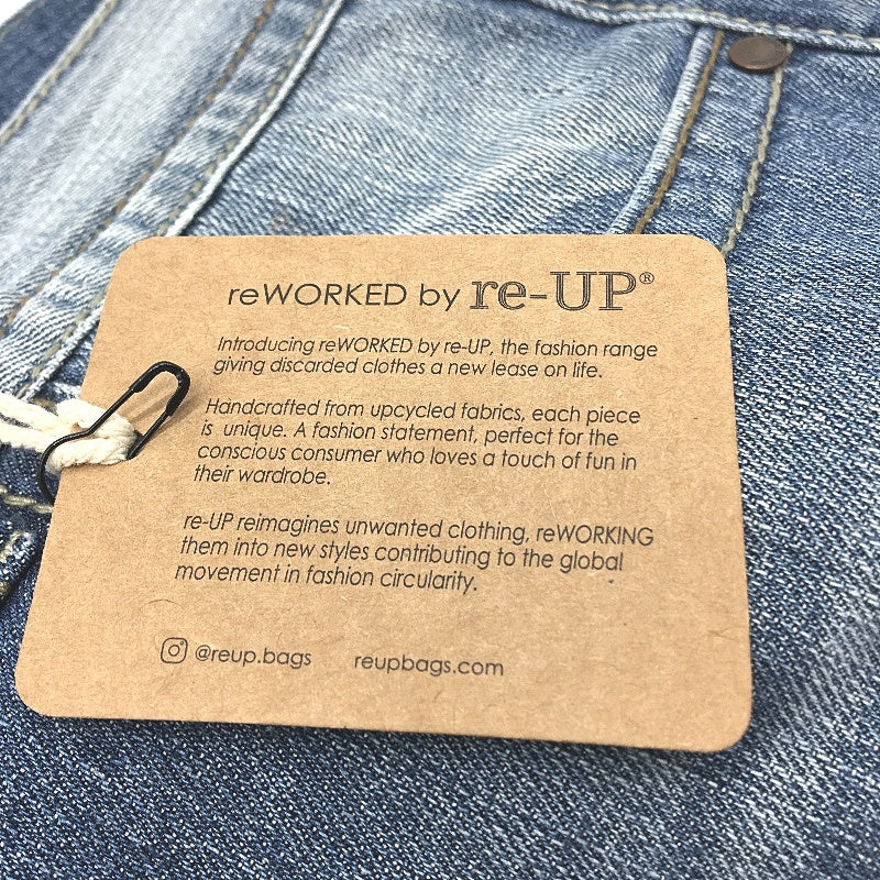 reWORKED re-UP Handcrafted Upcycled Mid Blue Fabrics Alex Patch Jeans Size 30