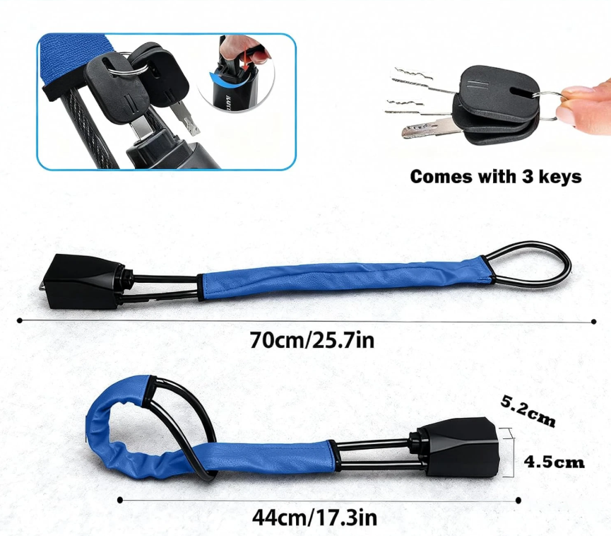 Max Anti-Theft 17" Car Steering Wheel Lock and Seat Belt in Blue NEW