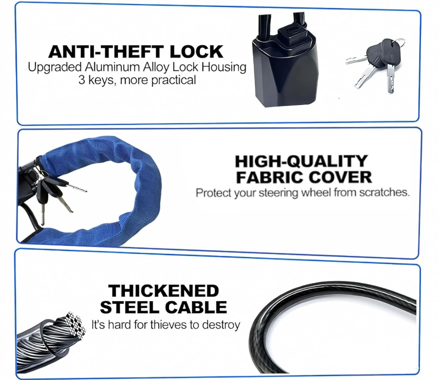 Max Anti-Theft 17" Car Steering Wheel Lock and Seat Belt in Blue NEW