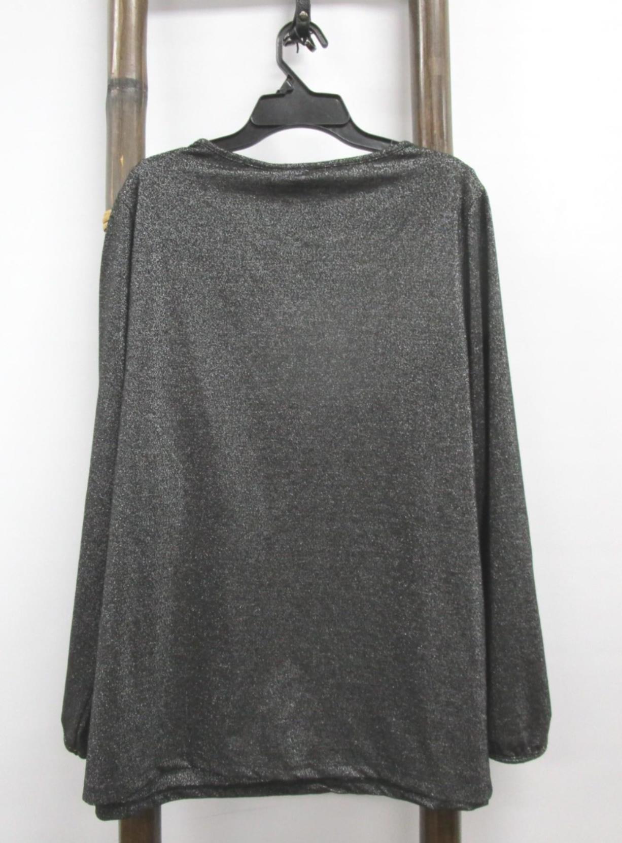 Millers L/S Tie Neck Stretchy Metallic Knit Top Charcoal Ladies Sz 18 NEW