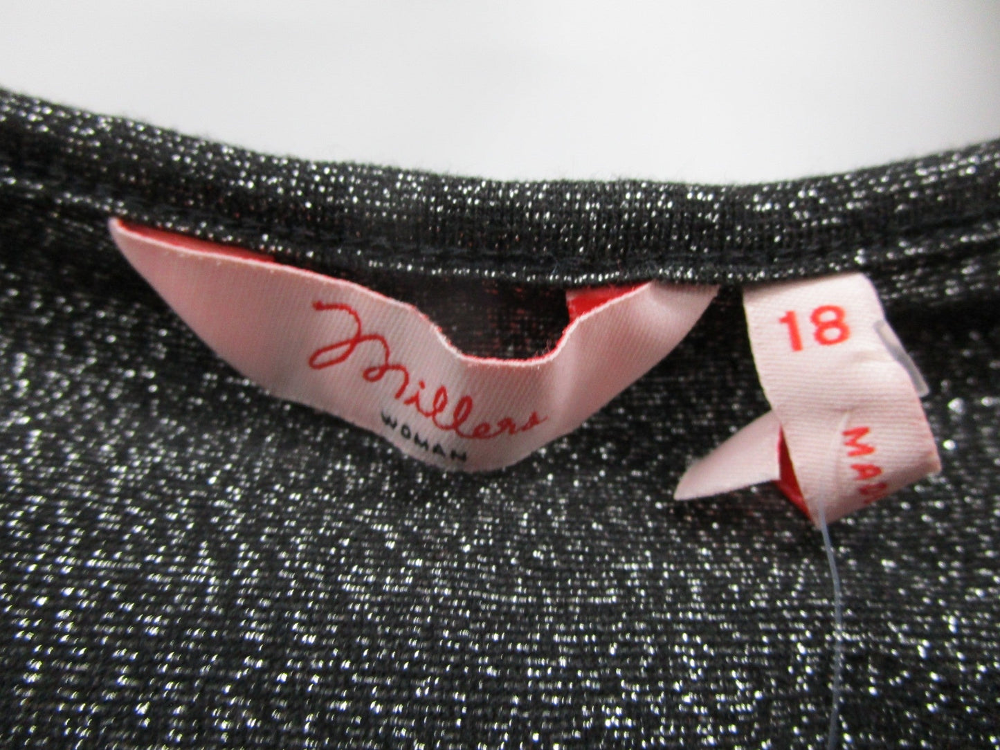 Millers L/S Tie Neck Stretchy Metallic Knit Top Charcoal Ladies Sz 18 NEW