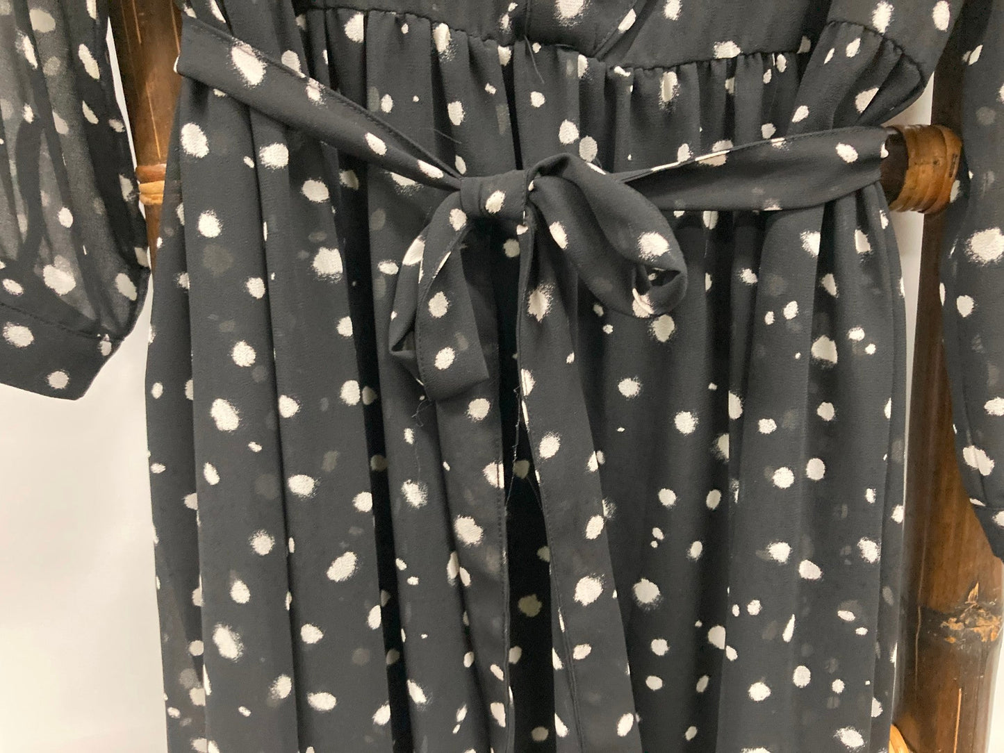 Mama Licious Woven Dress Lined W/ Belt Black Spotted Ladies Sz M NEW