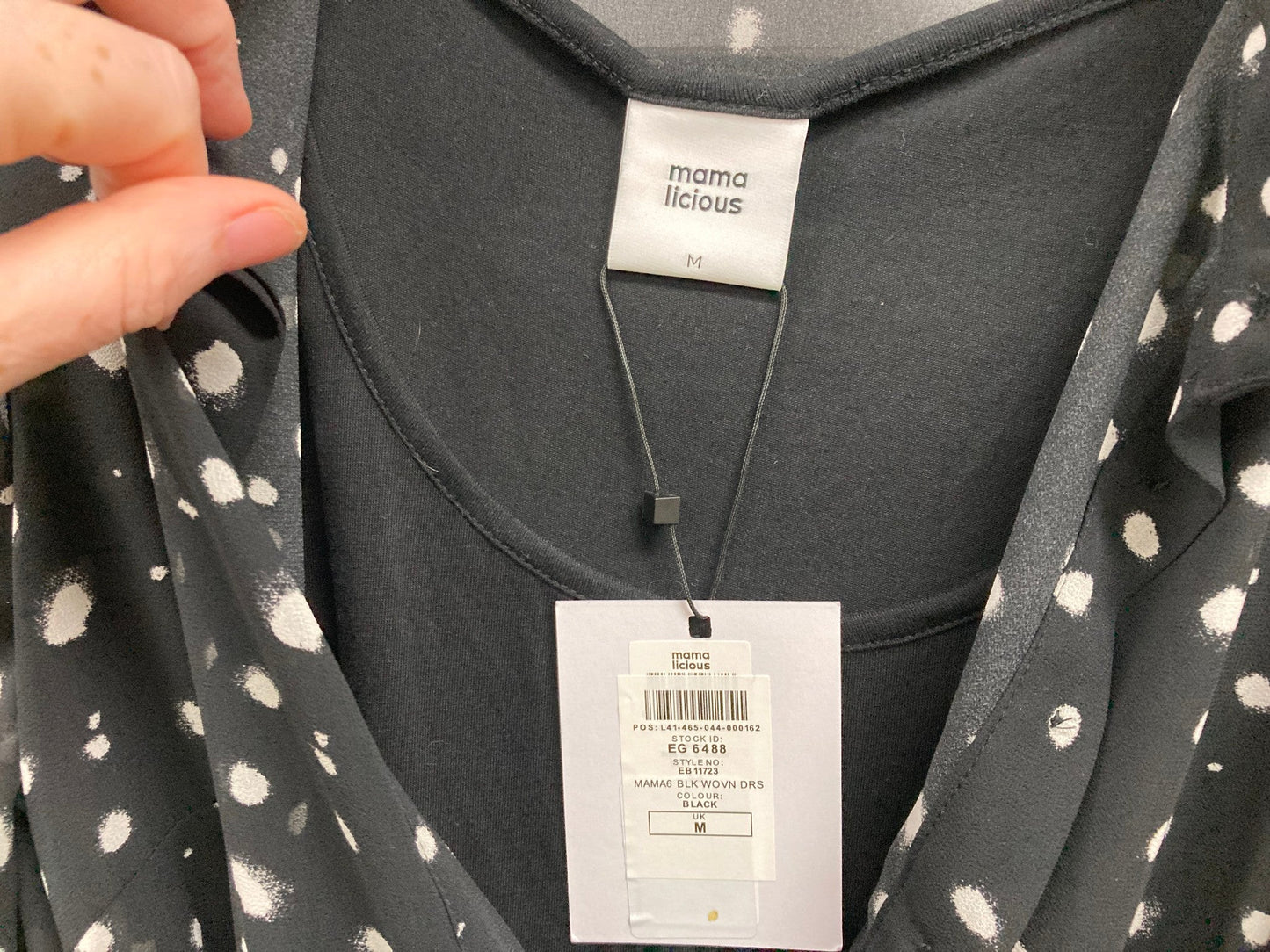 Mama Licious Woven Dress Lined W/ Belt Black Spotted Ladies Sz M NEW