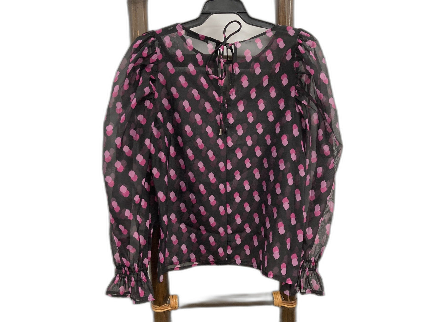 Sheike Disco Dot Blouse With Puffy Sleeves Black W/Pink Ladies Sz 8 NEW
