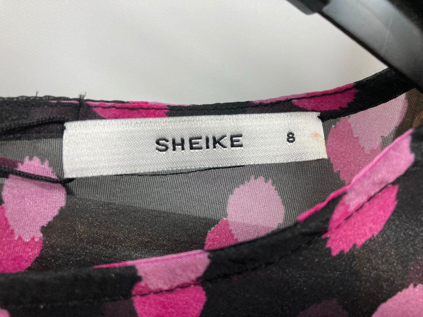 Sheike Disco Dot Blouse With Puffy Sleeves Black W/Pink Ladies Sz 8 NEW