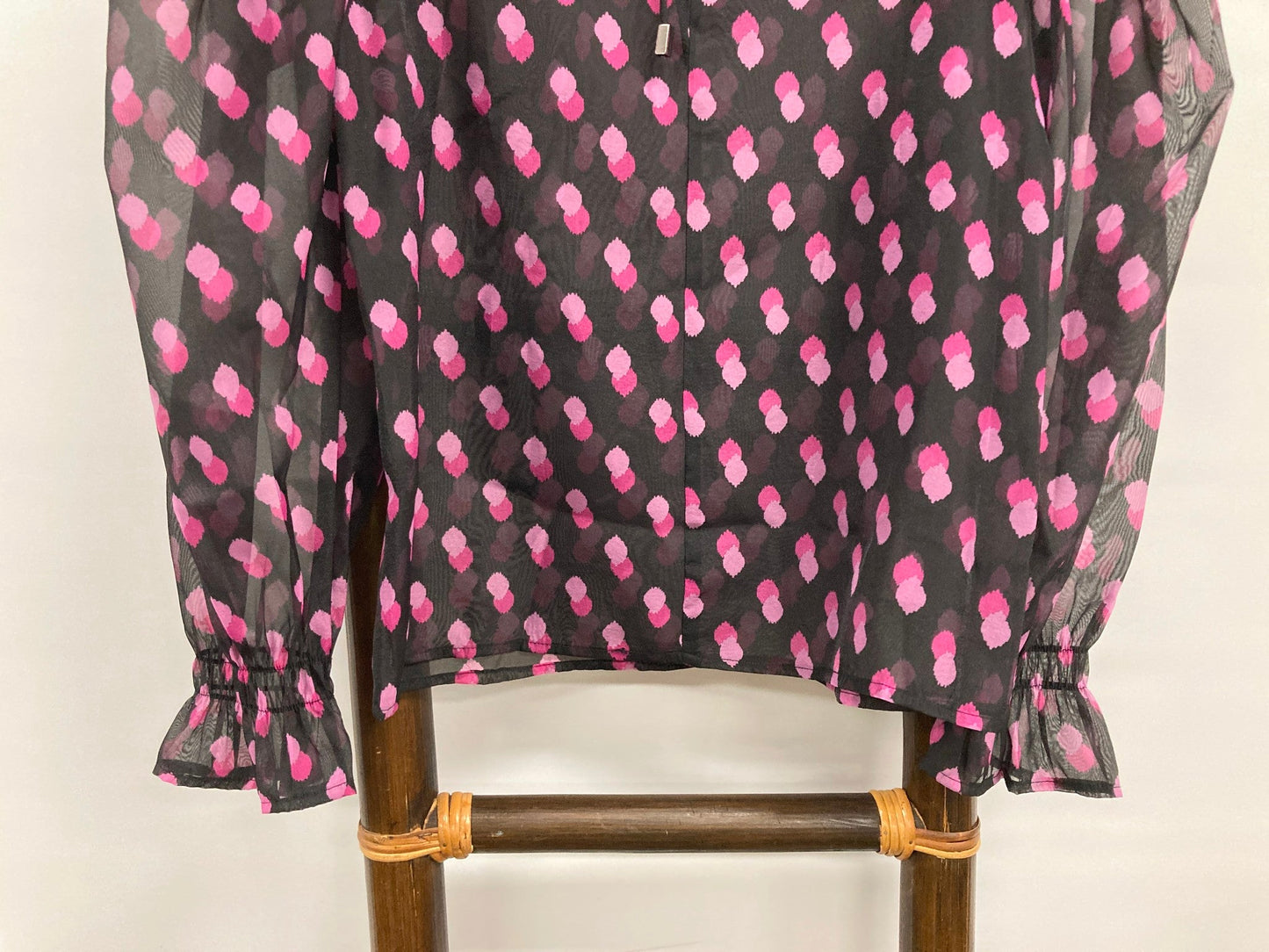 Sheike Disco Dot Blouse With Puffy Sleeves Black W/Pink Ladies Sz 8 NEW