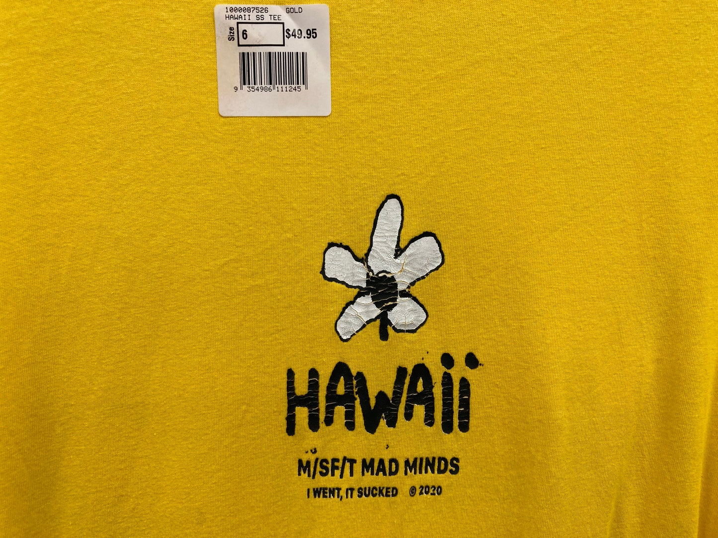 Misfit Short Sleeve Hawaii Yellow Tee T-Shirt Unisex Sz 6 (S) NEW