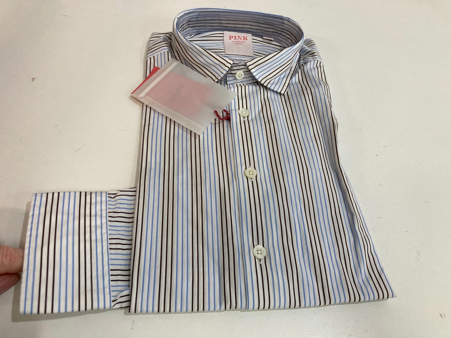 Thomas Pink Weekend 100% Cotton Shirt Blue & Black Lined Men Sz S NEW