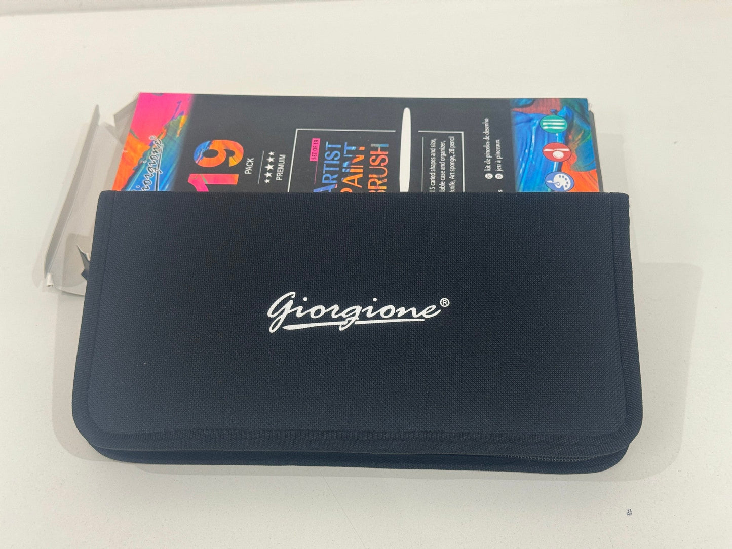 19Pcs Artist Paint Brush Set W/ Sponge, Mixing Knife, Pencil & Case NEW