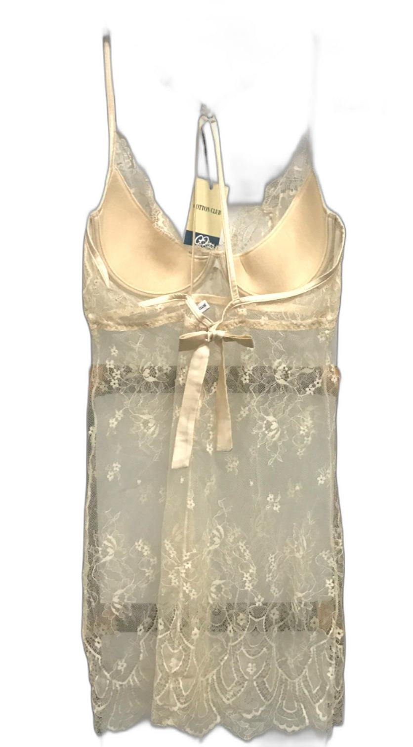 Cotton Club Lace See-Through Underwire Slip Dress Beige Ladies Sz 14 NEW