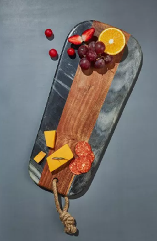 Gauri Kohli Handcrafted Sulguni Marble & Wood Cutting Board Grey NEW