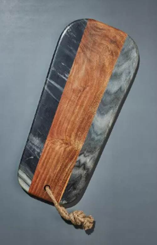 Gauri Kohli Handcrafted Sulguni Marble & Wood Cutting Board Grey NEW