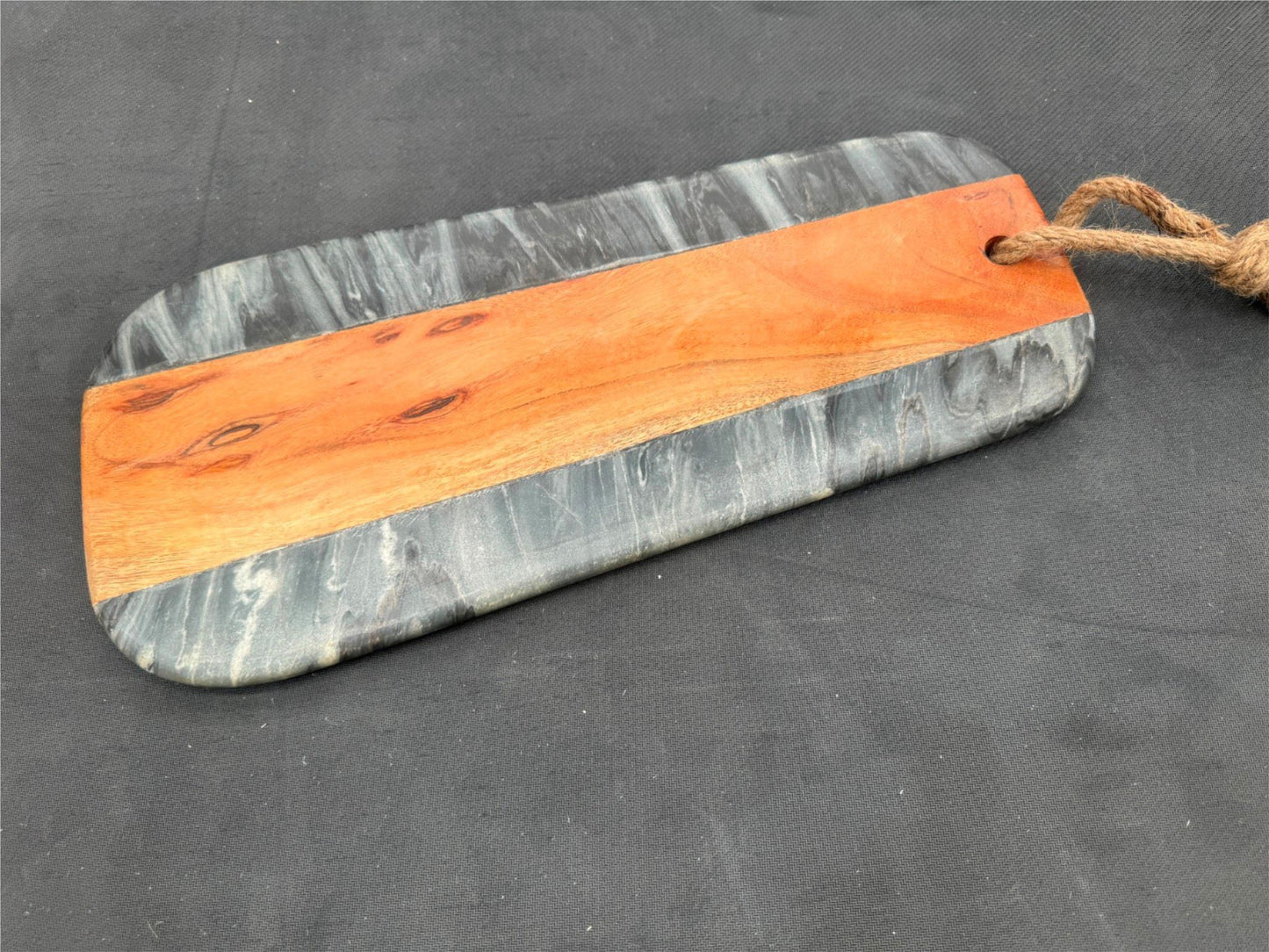 Gauri Kohli Handcrafted Sulguni Marble & Wood Cutting Board Grey NEW