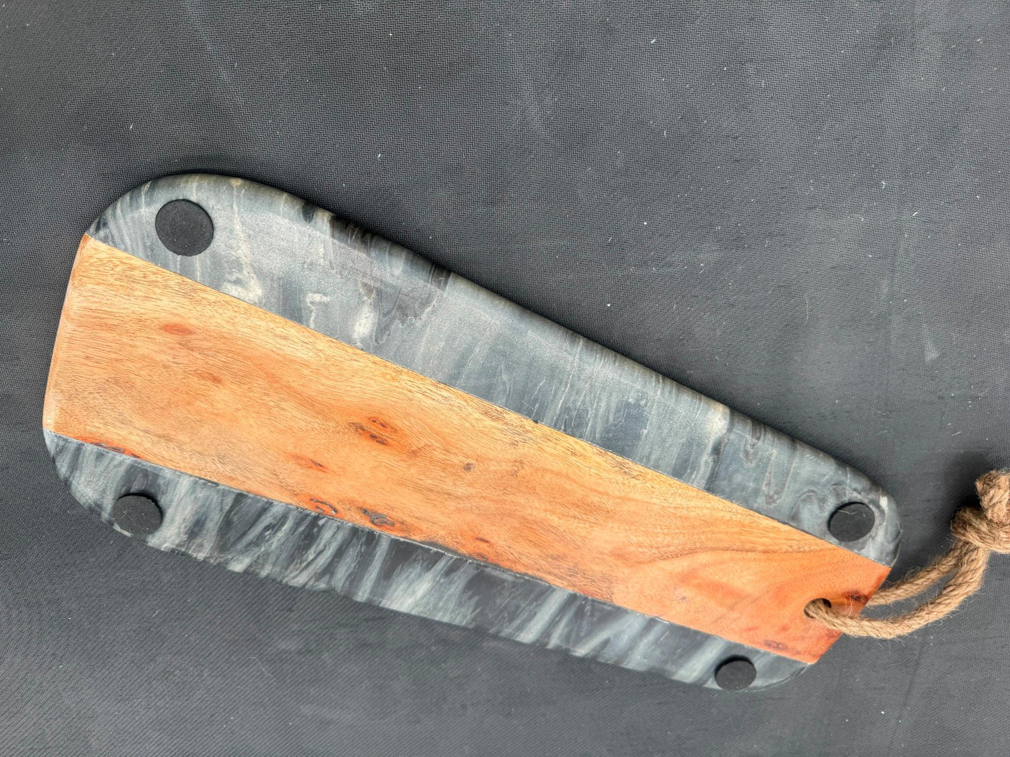 Gauri Kohli Handcrafted Sulguni Marble & Wood Cutting Board Grey NEW