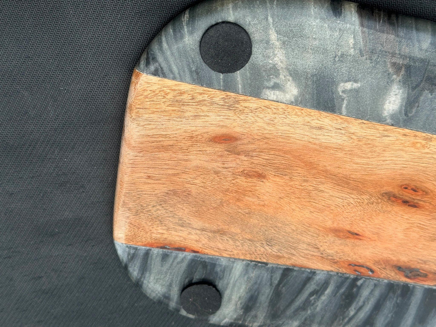 Gauri Kohli Handcrafted Sulguni Marble & Wood Cutting Board Grey NEW