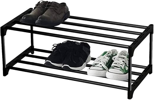 Xianglv 2 Tier Coated Black Metal Shoe Rack Home Furnishing