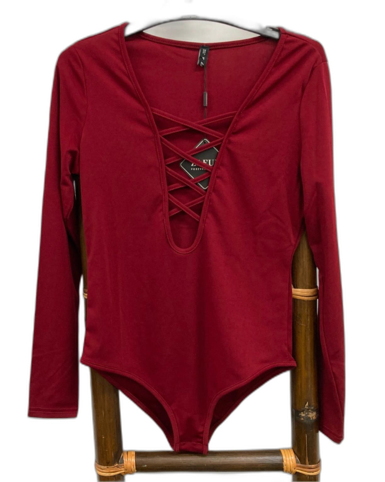 Zaful Forever Young, L/Sleeve Burgundy Body Suit Ladies Sz M NEW