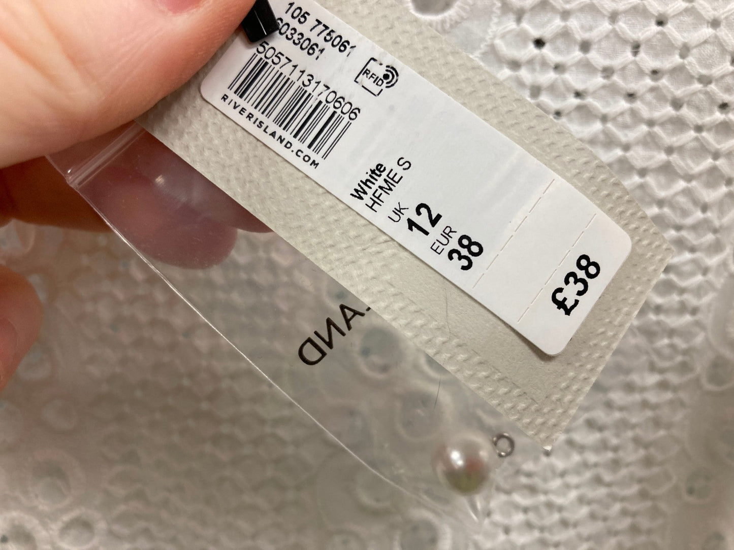 River Island Puffy Sleeve Lace Look L/S Top White Ladies Sz 12 NEW