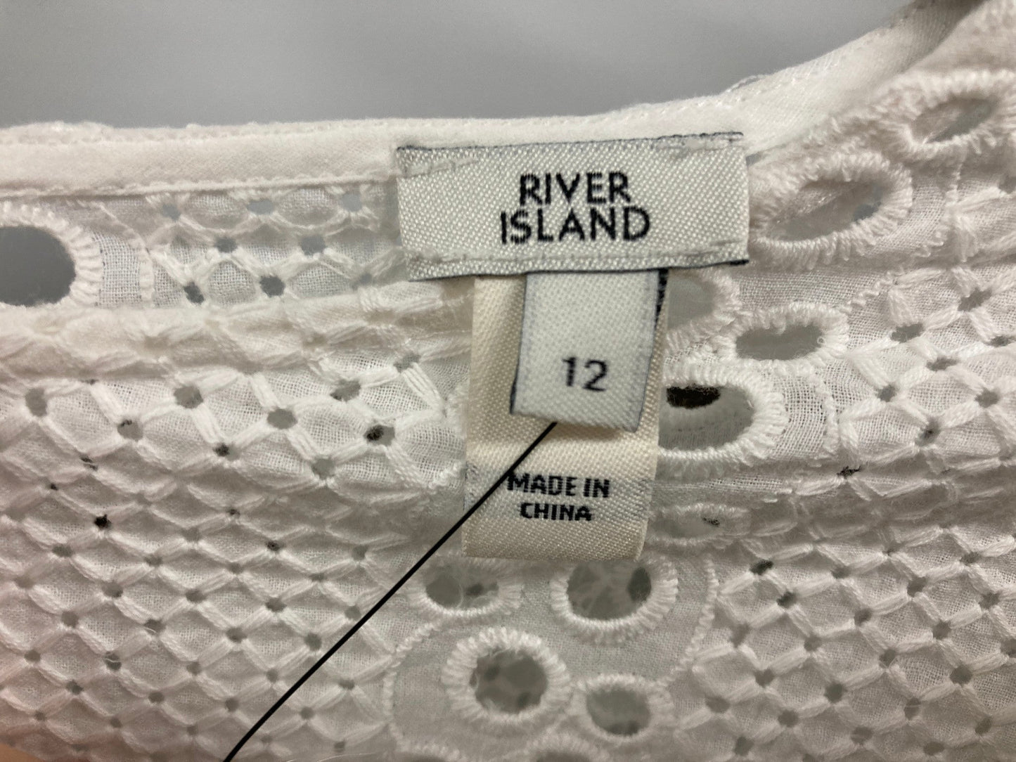 River Island Puffy Sleeve Lace Look L/S Top White Ladies Sz 12 NEW