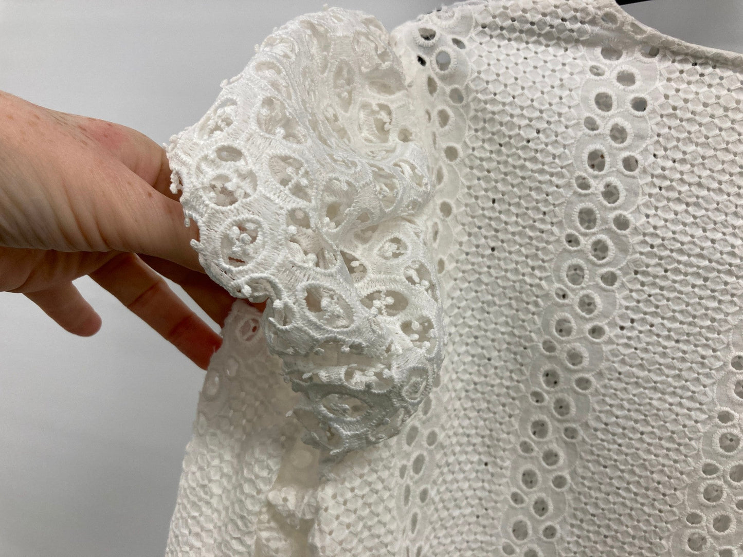 River Island Puffy Sleeve Lace Look L/S Top White Ladies Sz 12 NEW