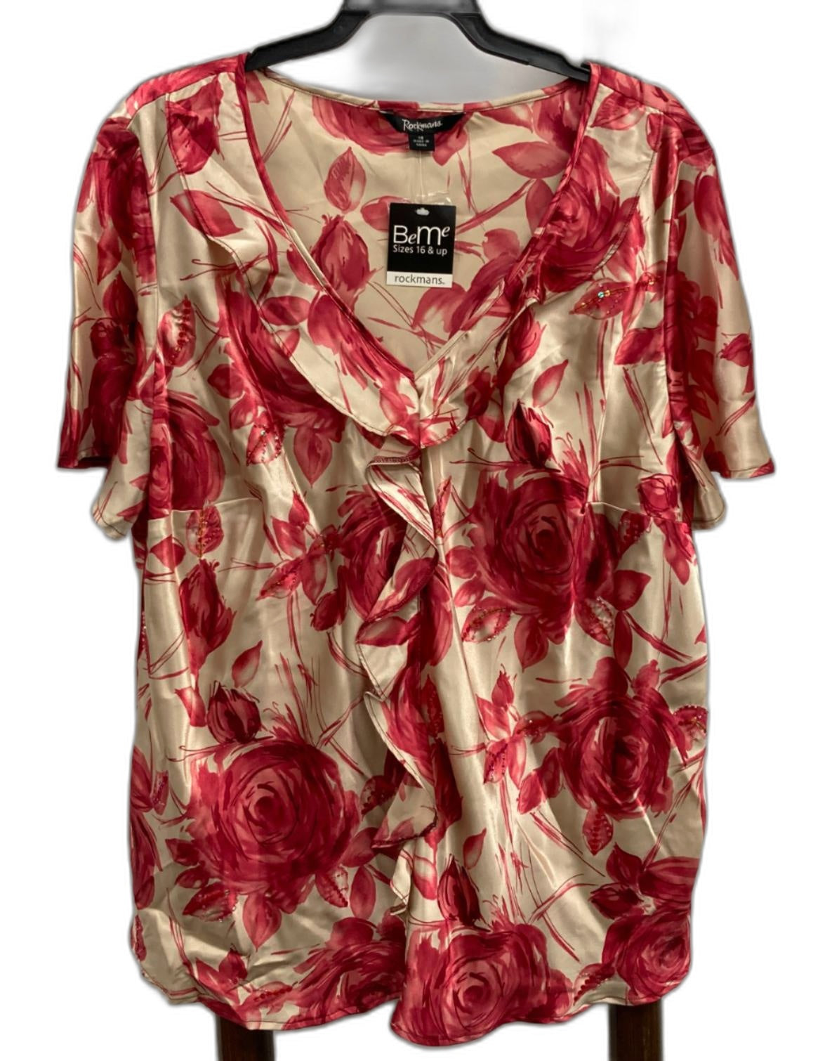 Rockmans Beaded Ruffle Blouse Gold/Raspberry Ladies Sz 18 *W/Tags NEW