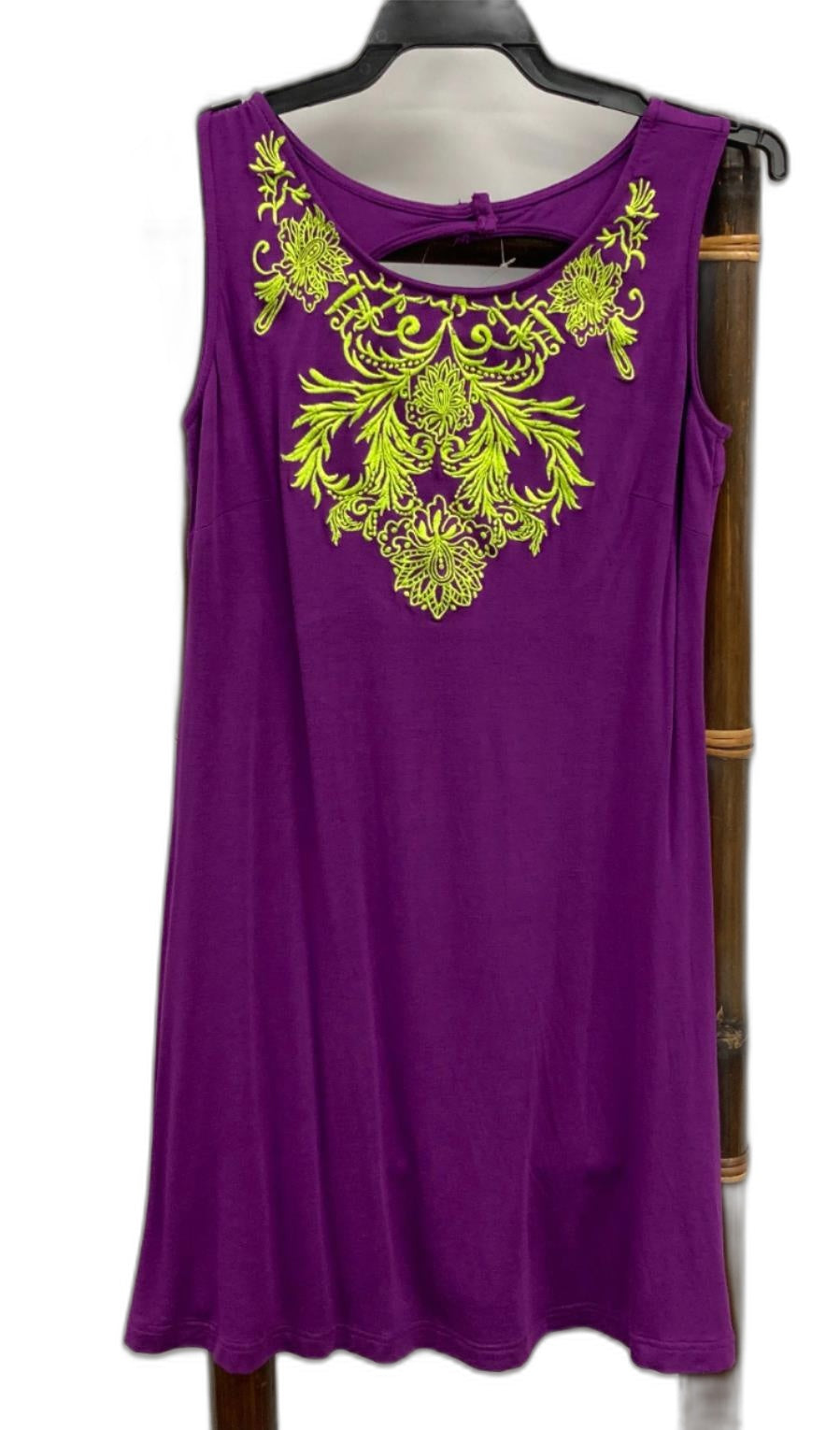 Ishka Embroidered Collar Small Purple/Green Tank Dress Ladies Sz S NEW