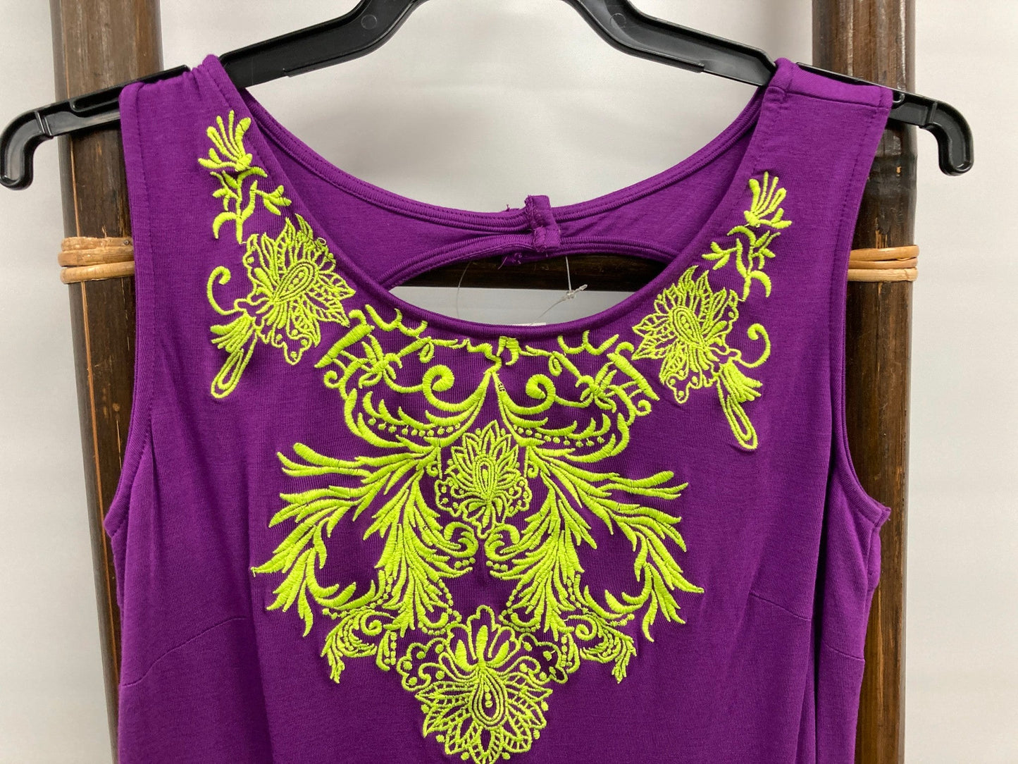 Ishka Embroidered Collar Small Purple/Green Tank Dress Ladies Sz S NEW