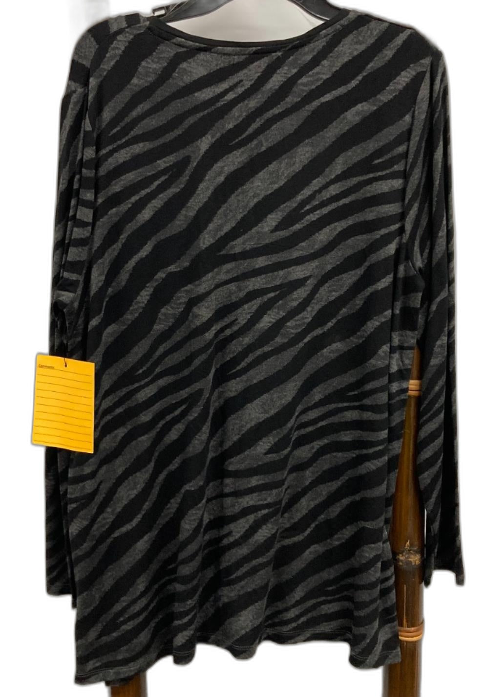 Pingpong Long Sleeve, V-Neck Button Side Charcoal Top Ladies Sz 10 NEW