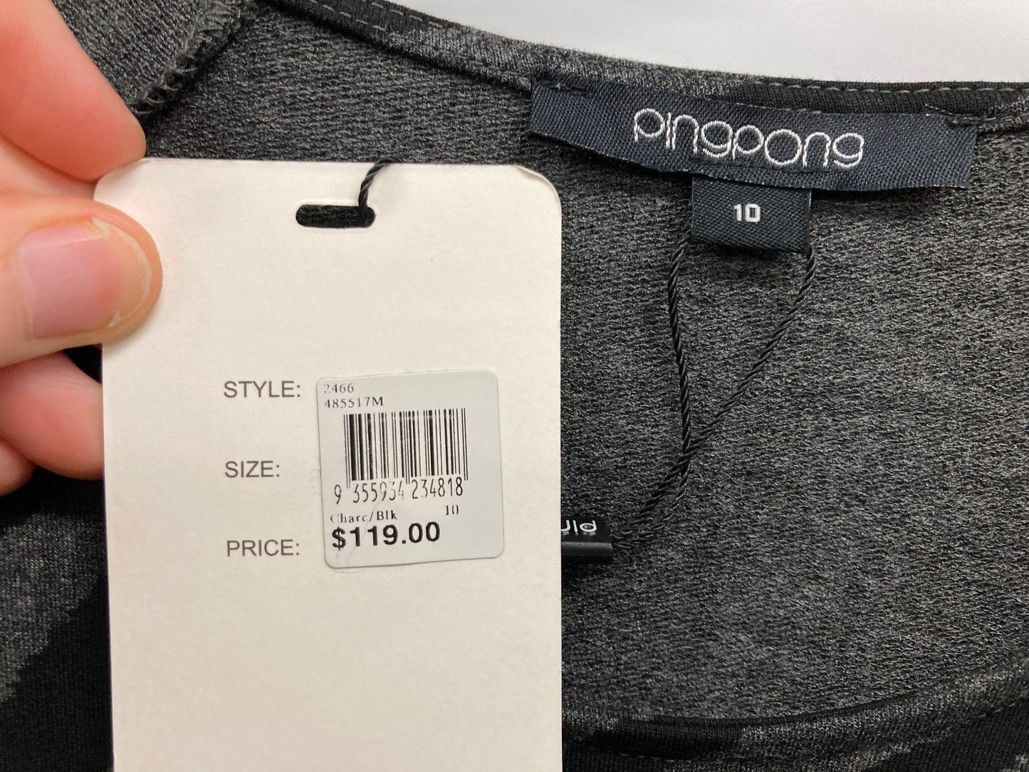 Pingpong Long Sleeve Button Side Charcoal Tunic Top Ladies Sz 10 NEW