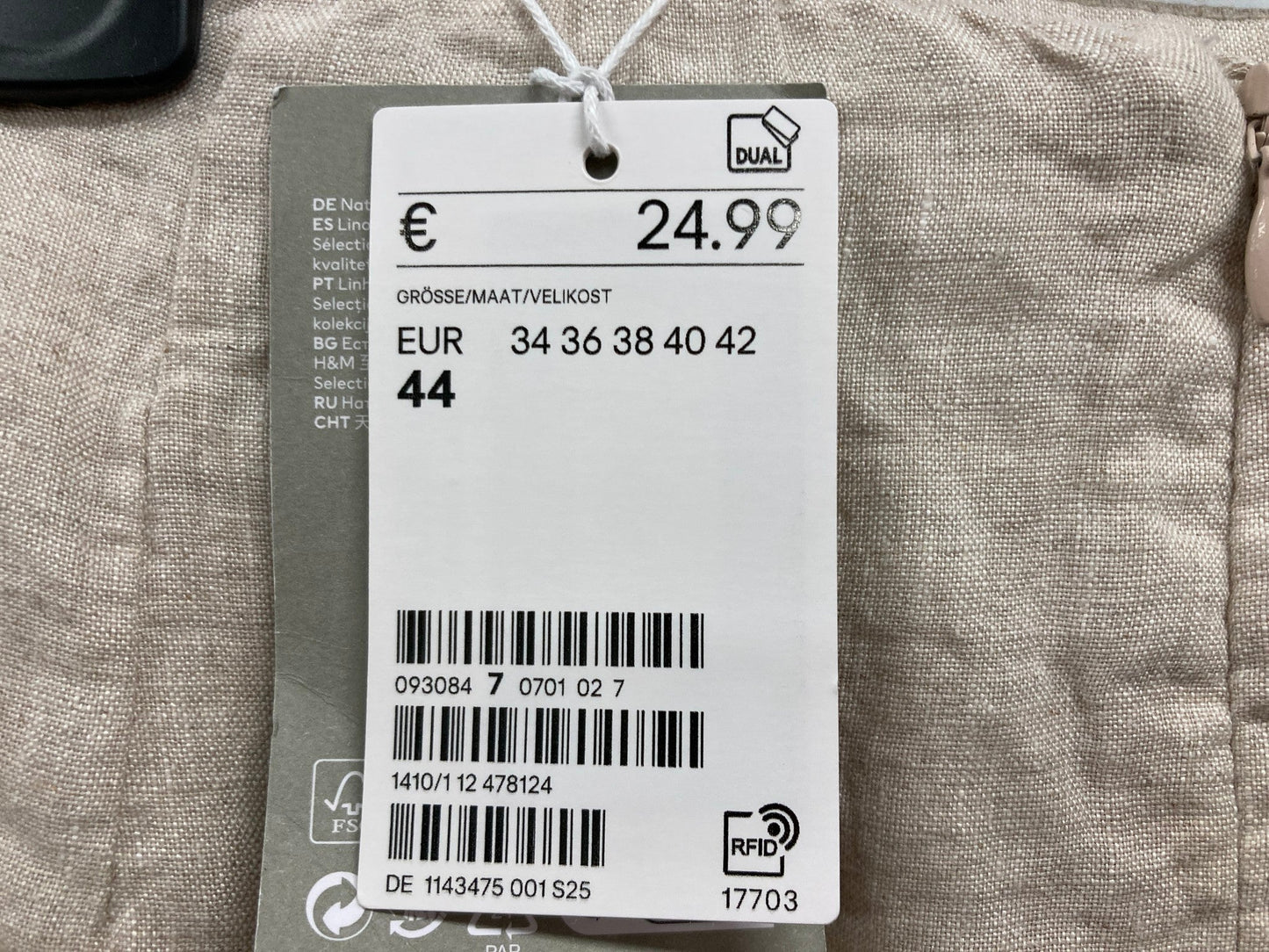 H&M Natural Linen Elastic Waist Midi Skirt Beige Ladies Size Eu44 NEW