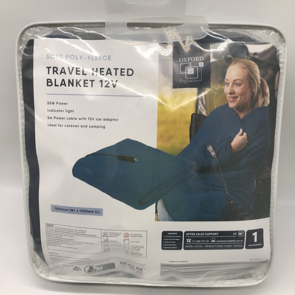 Oxford Square Soft Poly- Fleece Travel Heated Teal Blanket 12V 1500Mm X 1100M NEW