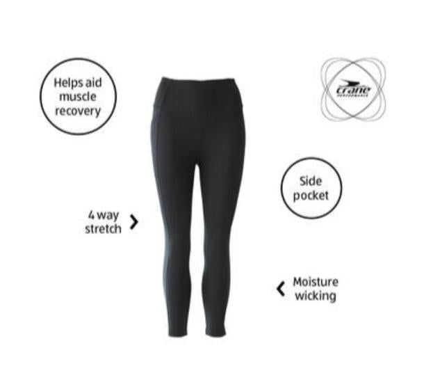 Crane Performance Full Length Long Compression Tights Black Ladies Size S NEW