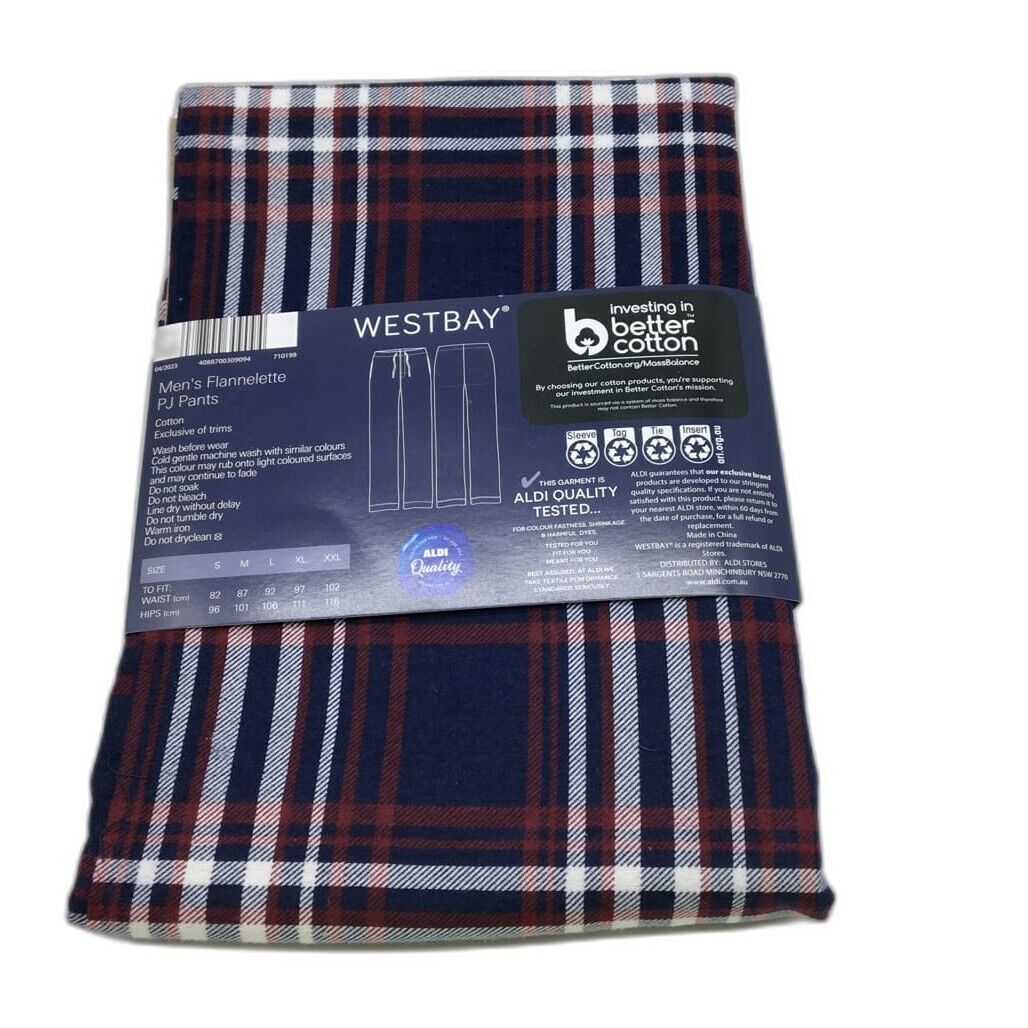 Wetsbay Cotton Gingham Men'S Flannelette Pj Pants Size L NEW