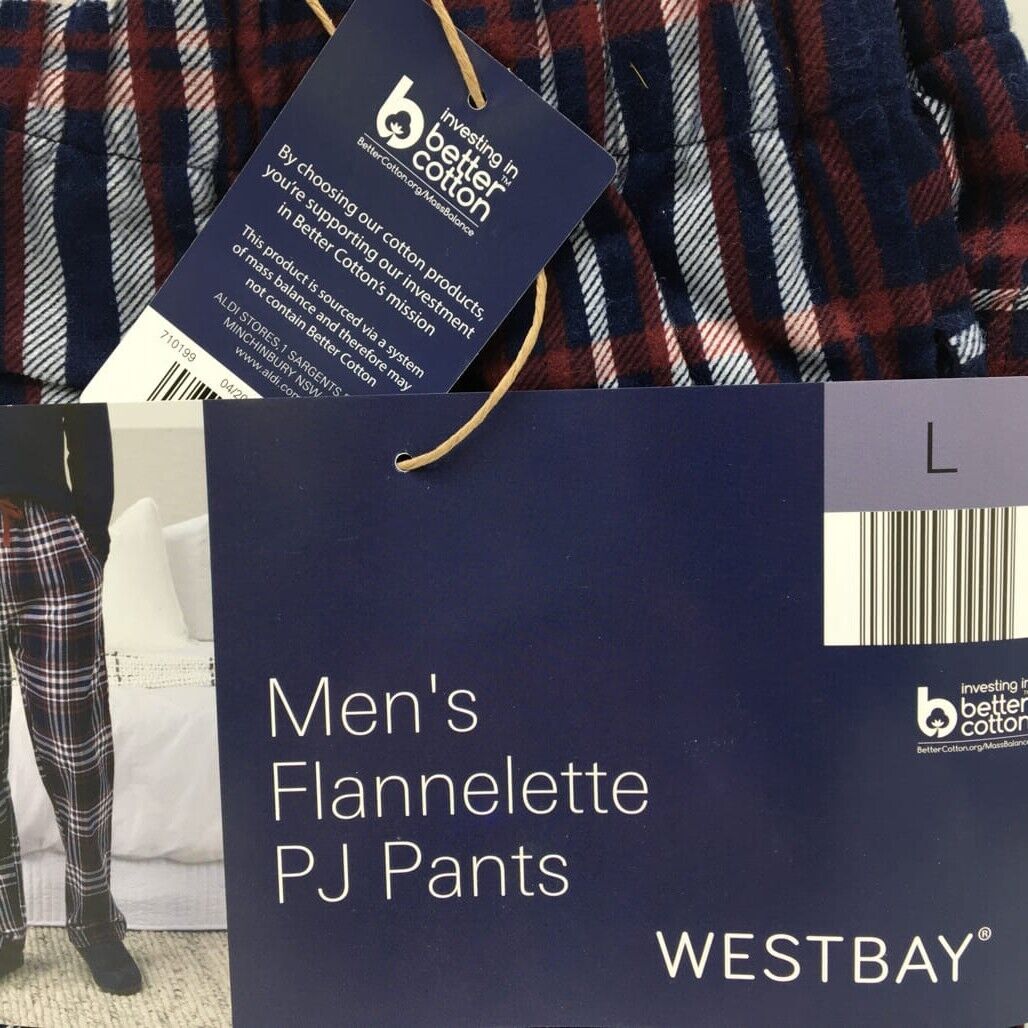 Wetsbay Cotton Gingham Men'S Flannelette Pj Pants Size L NEW