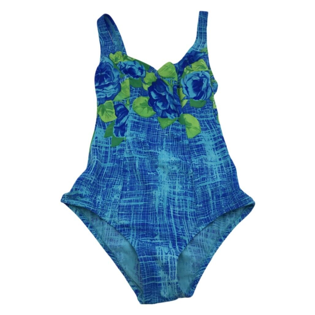 Vintage NEW Armonia Blue Patterned Open-Back One-Piece Swimsuit Ladies Sz Large